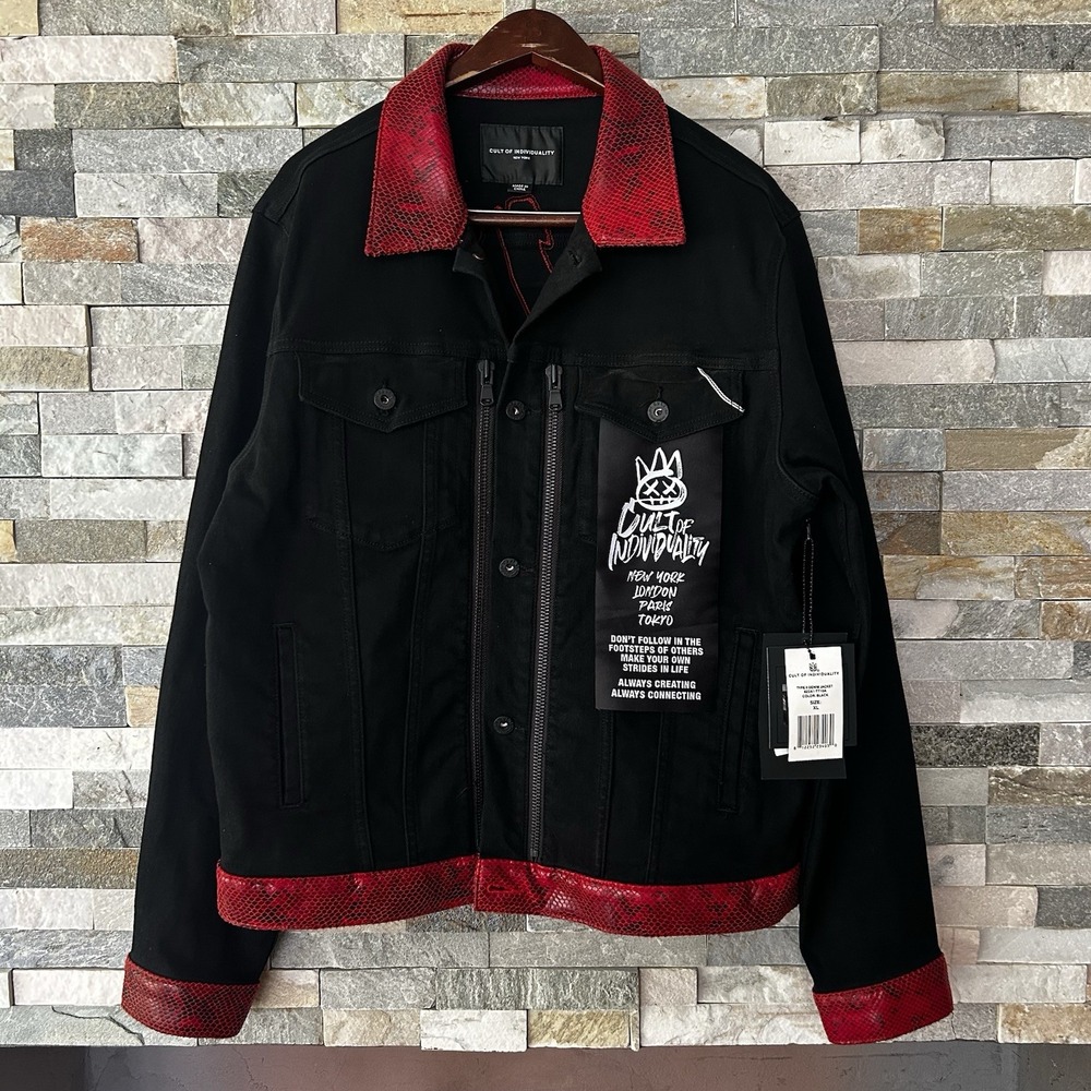 NWT cult of individuality Type 2 Denim Jacket Snakeskin Punk X Jacket Size XL